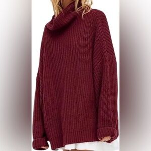 Free People Maroon Oversized Sweater